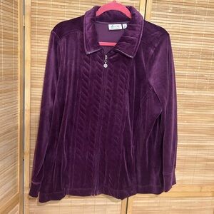 Denim & Co. purple quilted velour zip up jacket pants set track suit 1X